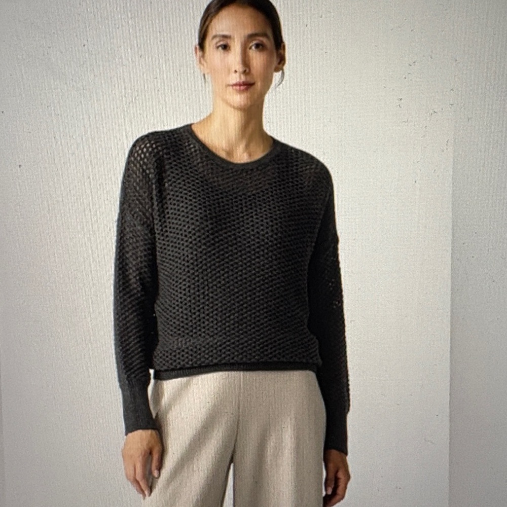 Eileen Fisher Extra Fine Merino Wool Open Knit Crewneck Sweater SP